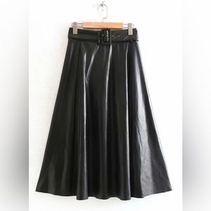 Zara Skirts Nwt Zara Black Faux Midi Leather Skirt W Belt